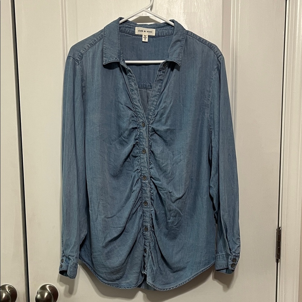 Cloth & Stone Chambray Shirred Long Sleeve Button Down Shirt Sz 1X
